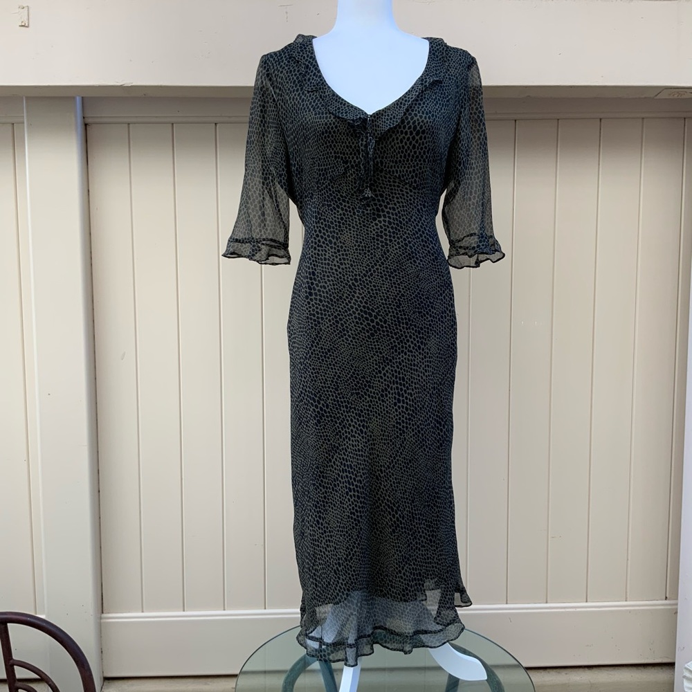 Never Worn Silk Dress, Blk/Olive, Sz 10, Easy Fit.